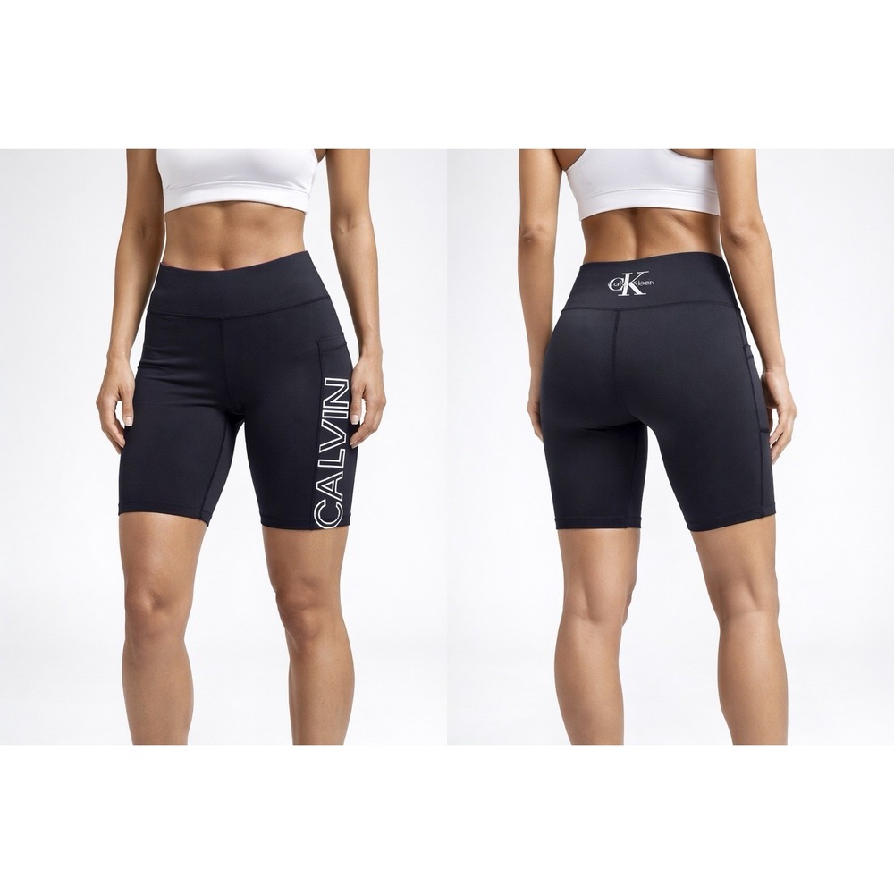 Calvin Klein Women's M Black Biker Shorts Logo Athletic Activewear Athleisure